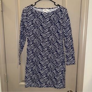 Vineyard Vines Navy and White Long Sleeve Dress